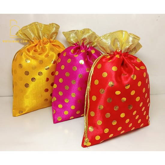 Polka Dot Print Potli Bags for Dry Fruit Packaging - PB003